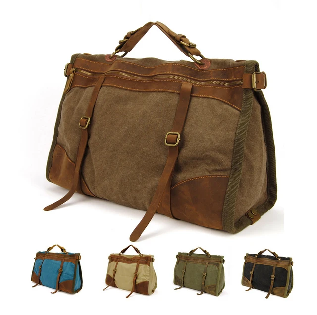 Vintage Retro Military Canvas Leather Men Travel Bags Luggage Vintage Retro Military Canvas Leather Men Travel Bags Luggage Weekend Bag Overnight Duffle