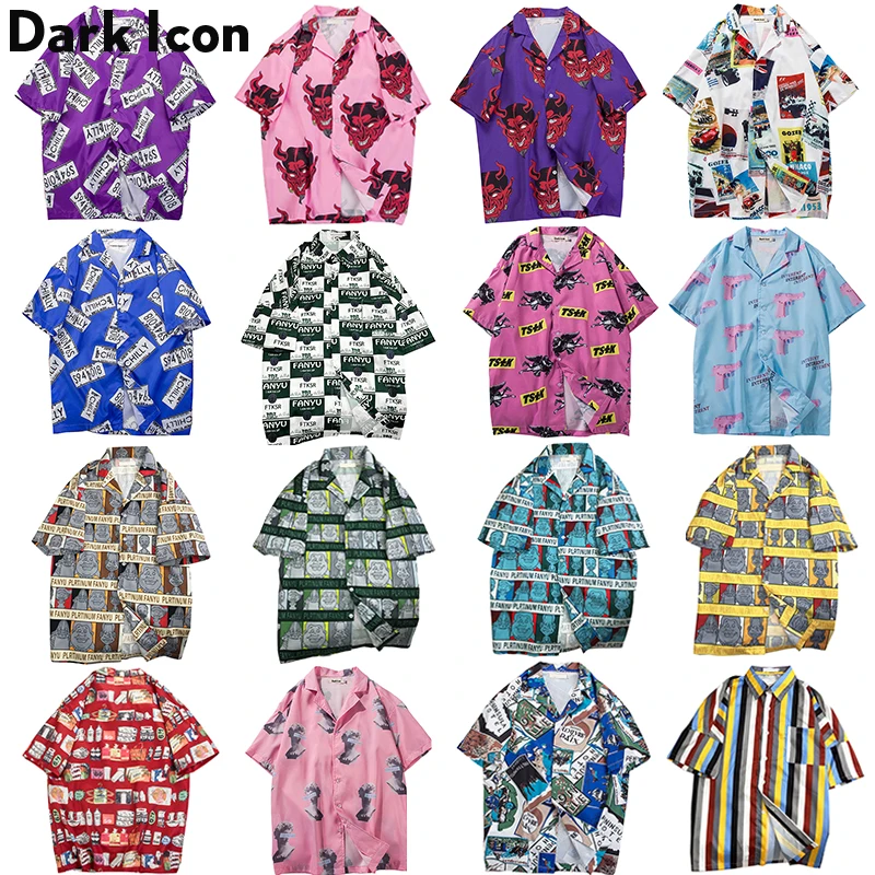 

Dark Icon Full Printed Hip Hop Shirts Men Summer Hawaiian Beach Loose Men's Shirts Men Streetwear Shirts Short Sleeve