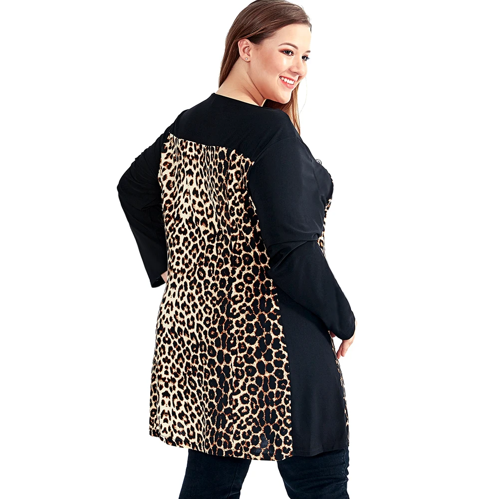 Women Plus Size Shift Dress Leopard Colorblock Big Size Woman Dress Spring Summer Tunic Slim Party Dress 5XL 6XL 7XL H102