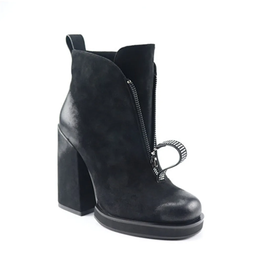 SARAIRIS/Новые Брендовые однотонные черные женские туфли на высоком квадратном каблуке, женская обувь с застежкой-молнией, повседневные офисные модные Демисезонные ботильоны, Размеры 35-40
