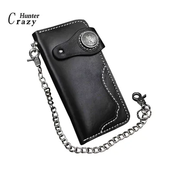 

Handmade Cowhide Leather Man's Biker Bifold Chain Wallet Purse WO02