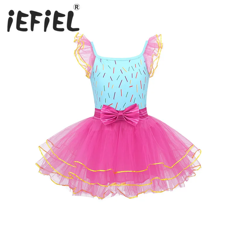 

Kids Girls Flutter Sleeves Cosplay Tutu Tulle Dress Bowknot Digital Printed Mesh Tutu Dress for Halloween Party Cosplay Costume