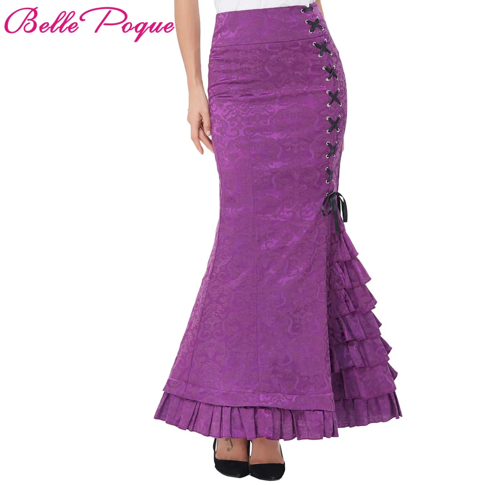 

Belle Poque New Maxi Skirt Womens 2018 Frilly Sexy Fishtail Corset Lace-Up Slim Vintage Trumpet Gothic Saia Mermaid Long Skirts