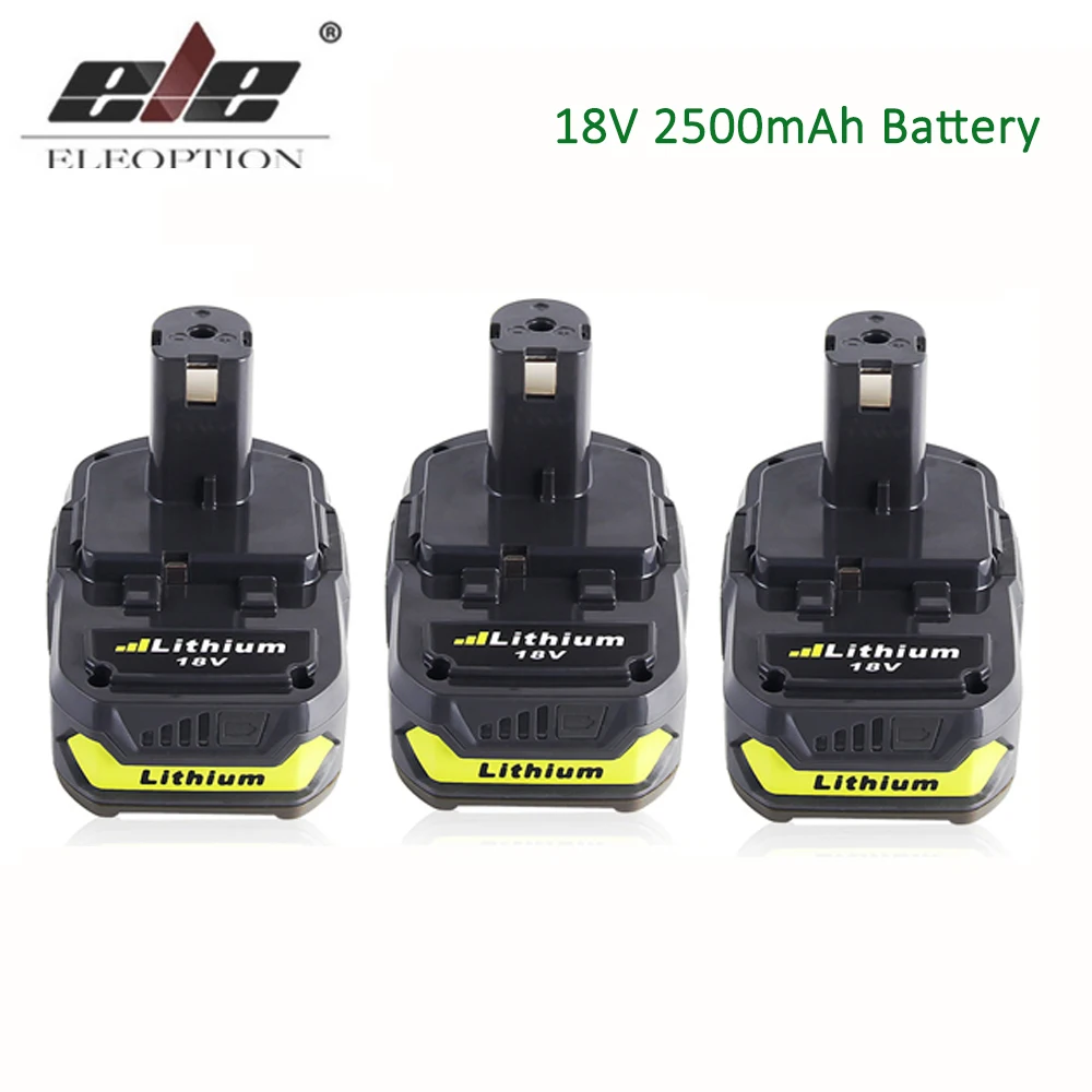 

ELEOPTION 3PCS 18V 2500mAh Li-Ion Rechargeable Battery For Ryobi 18V Lithium Battery RB18L25 replace P103 P104 P105 P108