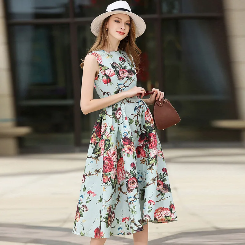 2017 Designer Summer Dress Women's A line Sleeveless Vintage Noble