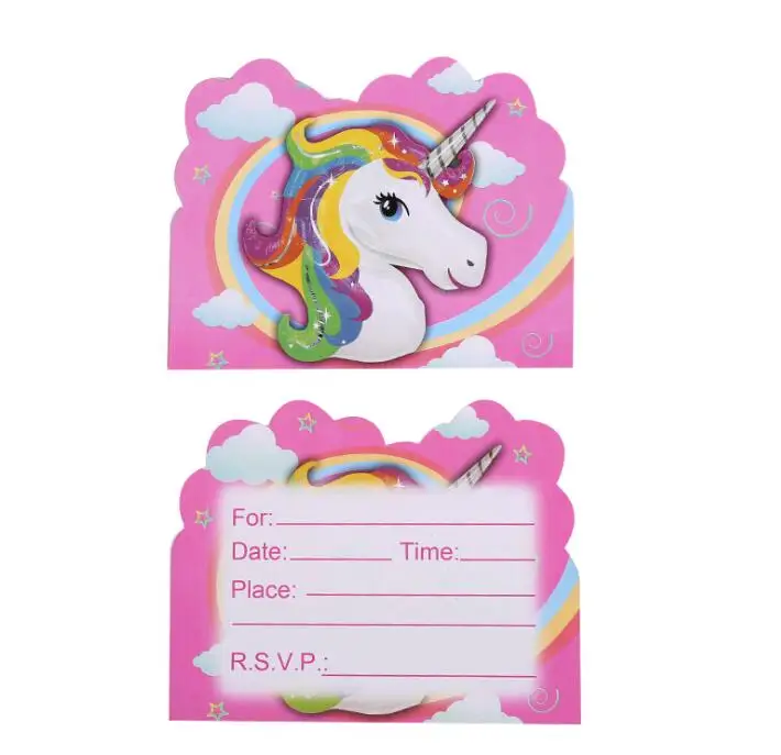 

10pcs/lot Unicorn Cartoon Theme Party Paper Invitation Card Birthday Party Decorations Kids Baby Shower Supplies Christmas Party