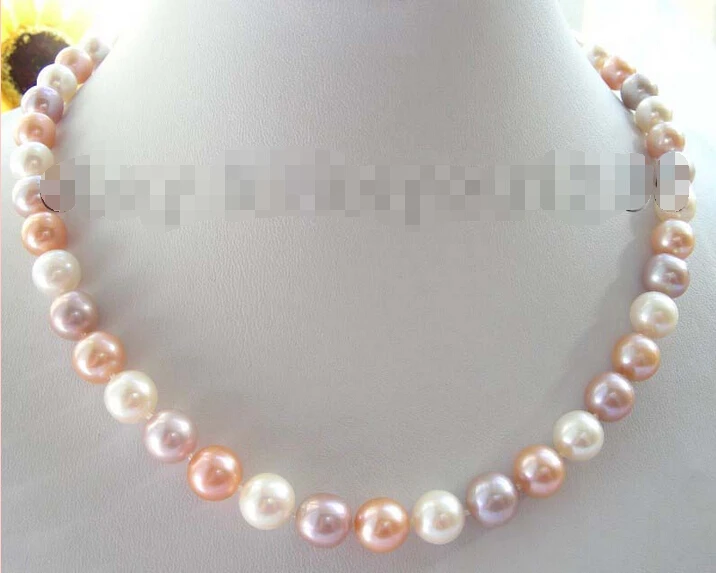 

Natural 10mm Mixed White Pink Purple Pearl Necklace 14k^^^@^Noble style Natural Fine jewe SHIPPING (C0309)