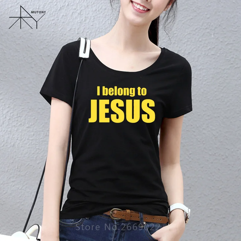 

New Women T Shirts I Belong to Jesus Tshirts Cotton Short Sleeve Christ Religion Catholic Christian Faith T-shirts