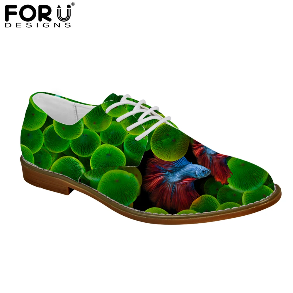 FORUDESIGNS/мужские туфли оксфорды с 3D милым животным принтом в виде рыбы Сезон весна