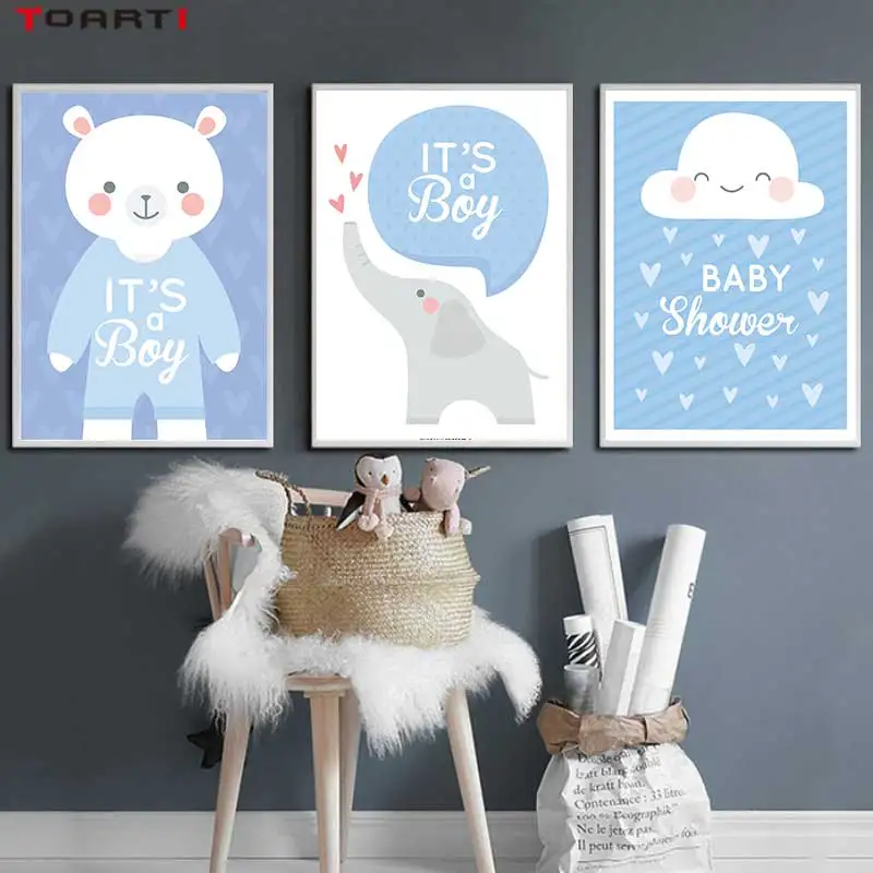 Cartoon Animals Elephant Prints Posters Baby Funny Quotes Canvas Painting On The Wall Kids Nursery Bedroom Art Picture Home Deco (4)