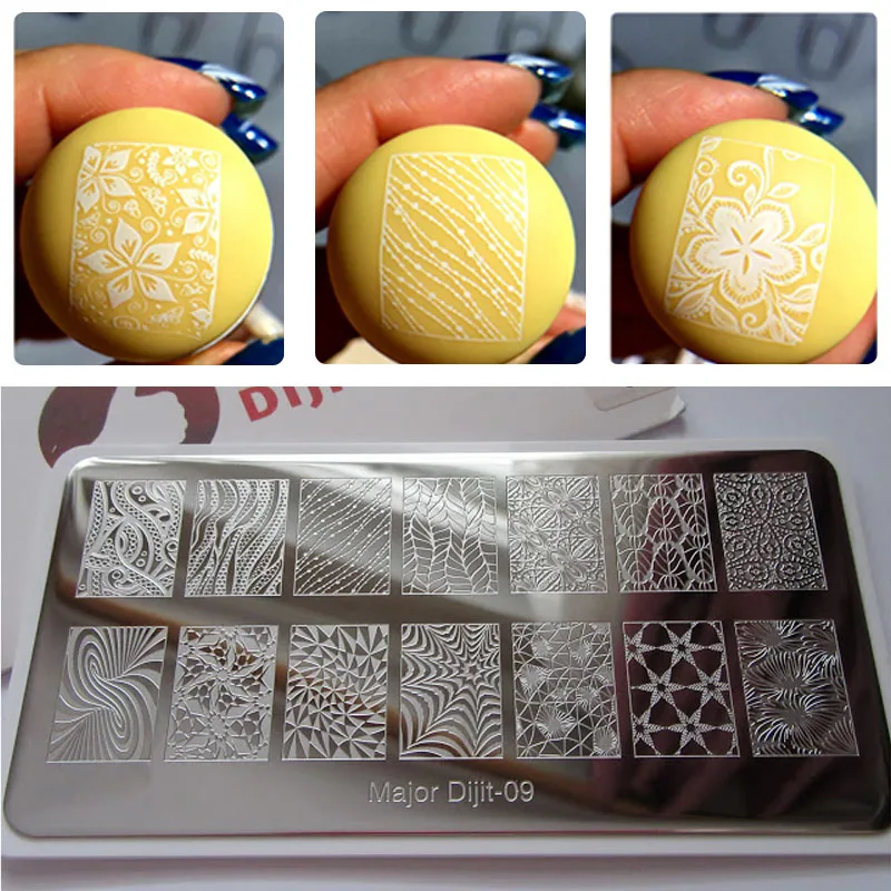 Billige Top Qualität 10 teile satz Großen Dijit Nagel Stanzen Platten Nail art Stanzen Vorlage Bild Platte Nagel Schablone Mit protectiveback