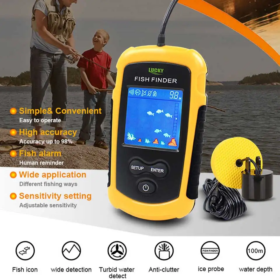  LUCKY Colors Display Portable fish finder echo sounder Alarm Transducer Fishfinder 0.7-100m fishing