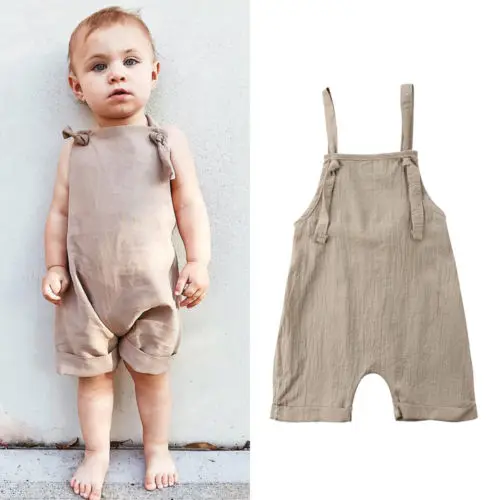 

Toddler Kids Boy Girl Bib Romper Summer Linen Cotton Sleeveless Baby Boy Girls Strap Playsuit Outfits