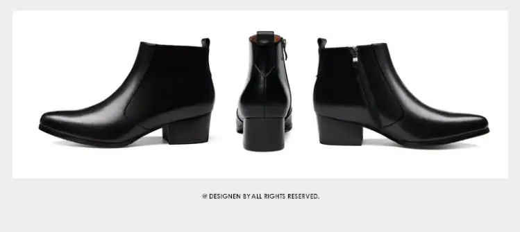 Autumn winter mens pointed toe genuine leather ankle boots men high heels quality wedding dress shoes career work boots botas 44