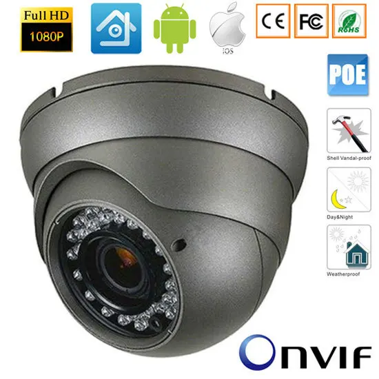 

2.0MP 1920*1080P HD Dome Outdoor IP Camera CCTV P2P Waterprooof 48V POE Camera with PC&Mobile Phone View P2P Onvif xmeye