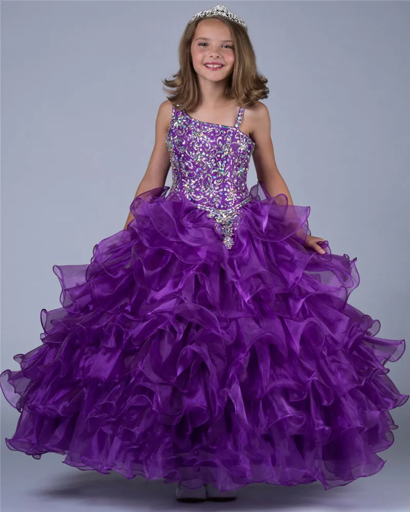 New Arrival Spaghetti Straps Ball Gown Crystal Beaded Long Hot Purple