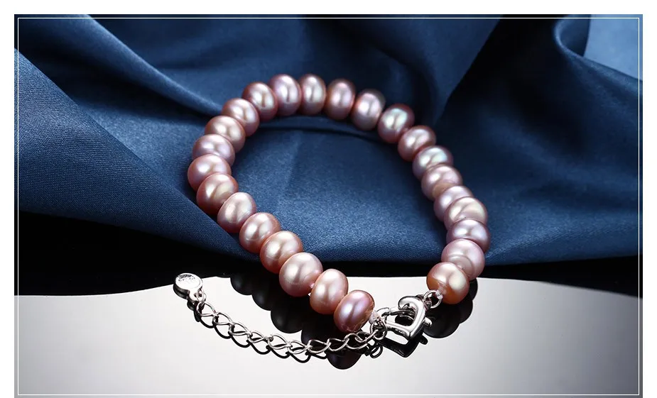 Pink Purple White Natural Freshwater Pearl Chain& Link Bracelets For Women Fashion Jewelry Heart Clasp