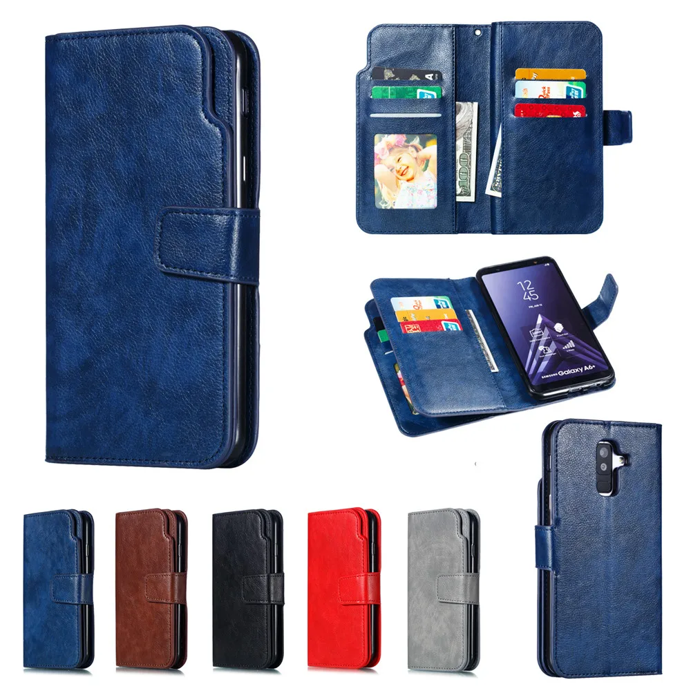 Leather case For Samsung Galaxy A6 A8 Plus A7 2018 Case Cover Wallet card holder Magnet Flip Phone cases on For Samsung Galaxy J4 J6 Plus Case Cover12