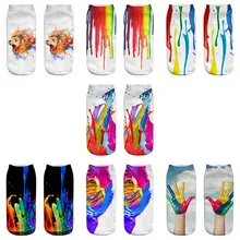 3 пары, женские носки с 3D принтом, повседневные хлопковые забавные носки с красочным дизайном, милые носки до щиколотки, женские носки Meias