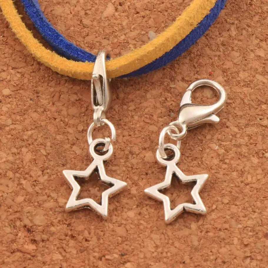 200PCS Antique Silver/Bronze Open Star Lobster Claw Clasp Charm Beads