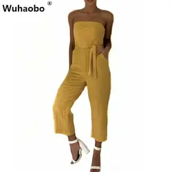 Wuhaobo Длинные Playsuit летние Свободные Комбинезоны для малышек уличная Комбинезоны девочек для женщин без бретелек повязку с поясо