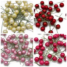 50 шт. мини жемчужные тычинки Искусственные цветы маленькие пластиковые ягоды вишня фрукты Рождество год украшения DIY Подарочная коробка венки