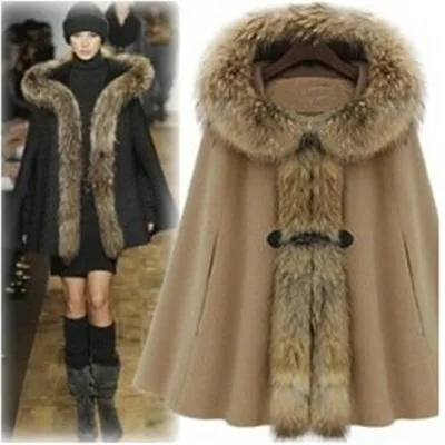 2019 Big Soft Fur Collar Poncho /Big Size Wool Coat Women/ Winter Cape Manteaux Femme Hiver | Женская одежда