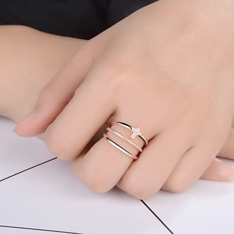 

European and American Fashion Popular Copper Plated Rose Gold Ring Female Open Prong Setting Red Luxury Crystal Jewelry G