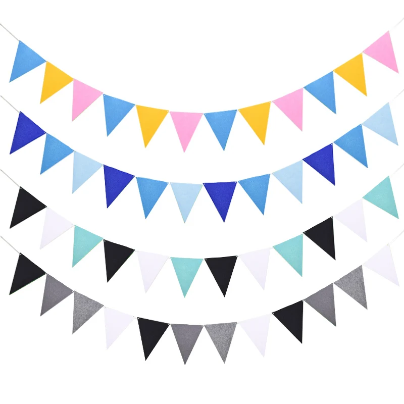 12 Flags 17cm Colorful Felt Banner Garlands Birthday Bunting Pennant Baby Shower Wedding Garland Flags Party Decoration Supplies