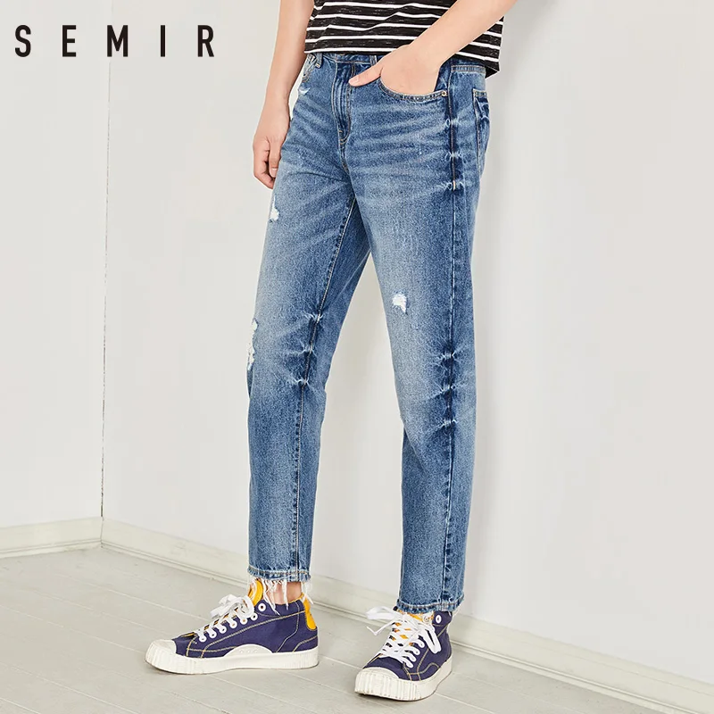SEMIR мужские джинсы новые летние 2018 отверстие прямые девять минут брюки хлопковые