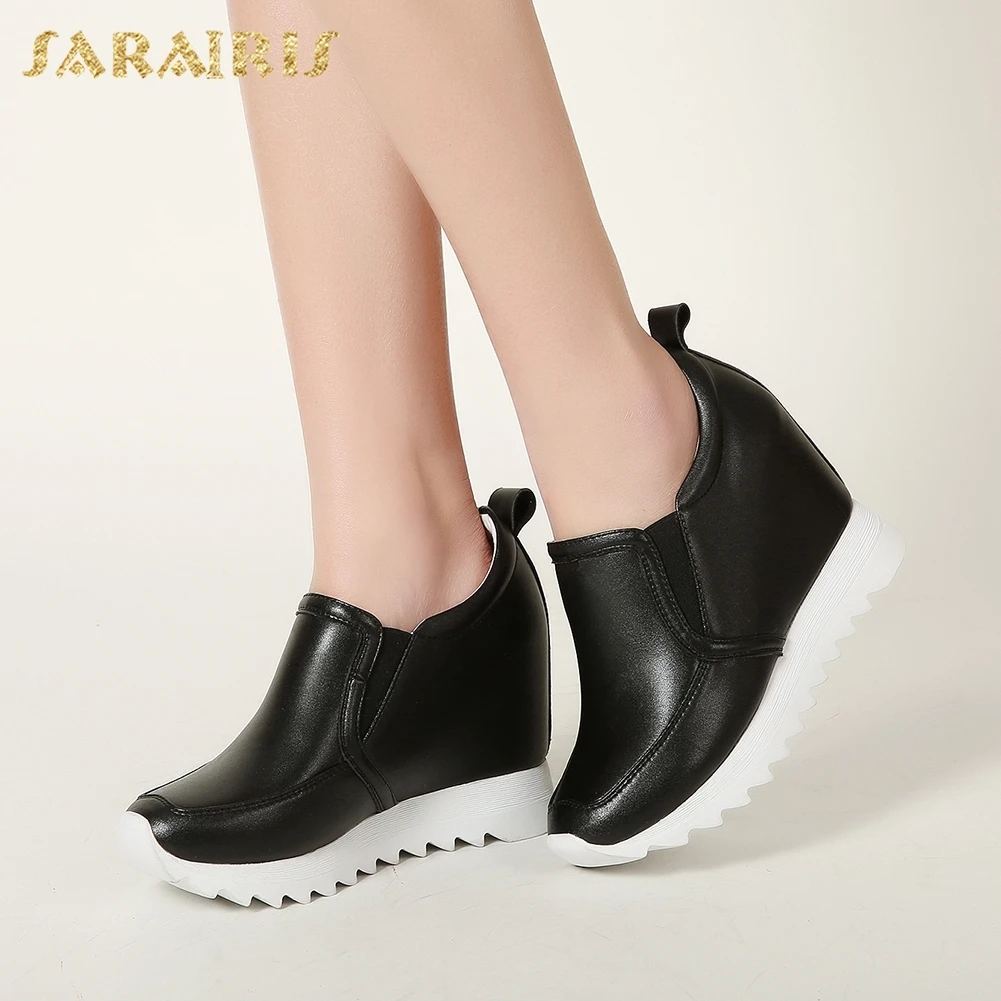 Talon Sneaker Taille Plus 2018 Vache Augmentation Gros 40 Chaussures En Femme Plate 32 Cuir blanc forme Casual Noir Vulcaniser Sarairis Bq4cTnxwZq