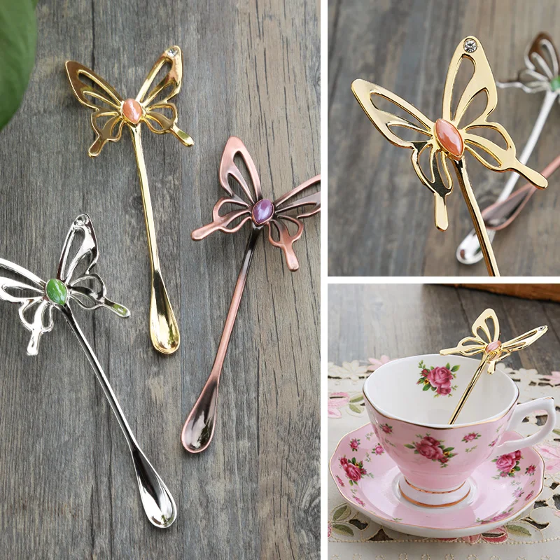 Buy 3pcs Retro hollow Butterfly design Dessert coffee