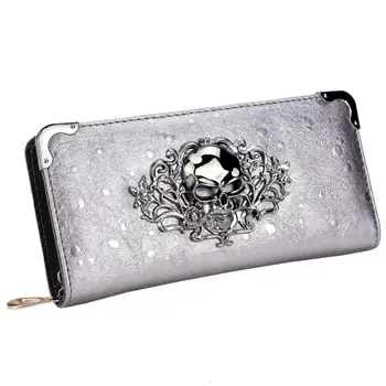 

TFTP Cool Retro Skull Wallet for Women Vintage Clutch Bag Silver