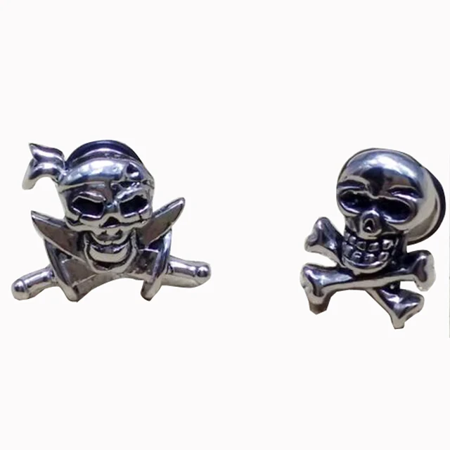 2 Pieces Punk Rock Pirate Skull Stainless Steel Stud Earring Men 2 Pieces Punk Rock Pirate Skull Stainless Steel Stud Earring Men Wing Earrings Knife Skulls