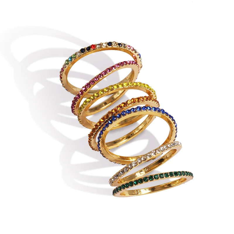 

JUJIA Gold Color Finger Multicoloured Rhinestones Paved Cocktail Rings For Women Fashion CZ Stone Ring 2019