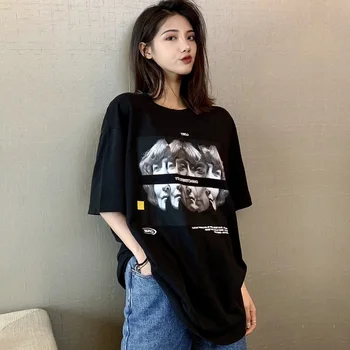 

Women's Clothes Summer short sleeve Tshirt harajuku black cool hip hop Streetwear Leisure tees O-neck Funny Female T-shirts Tops
