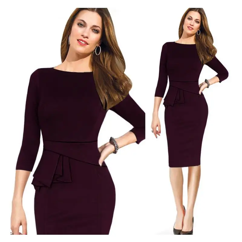 Женское платье-карандаш с круглым вырезом рукавом три четверти | Женская одежда