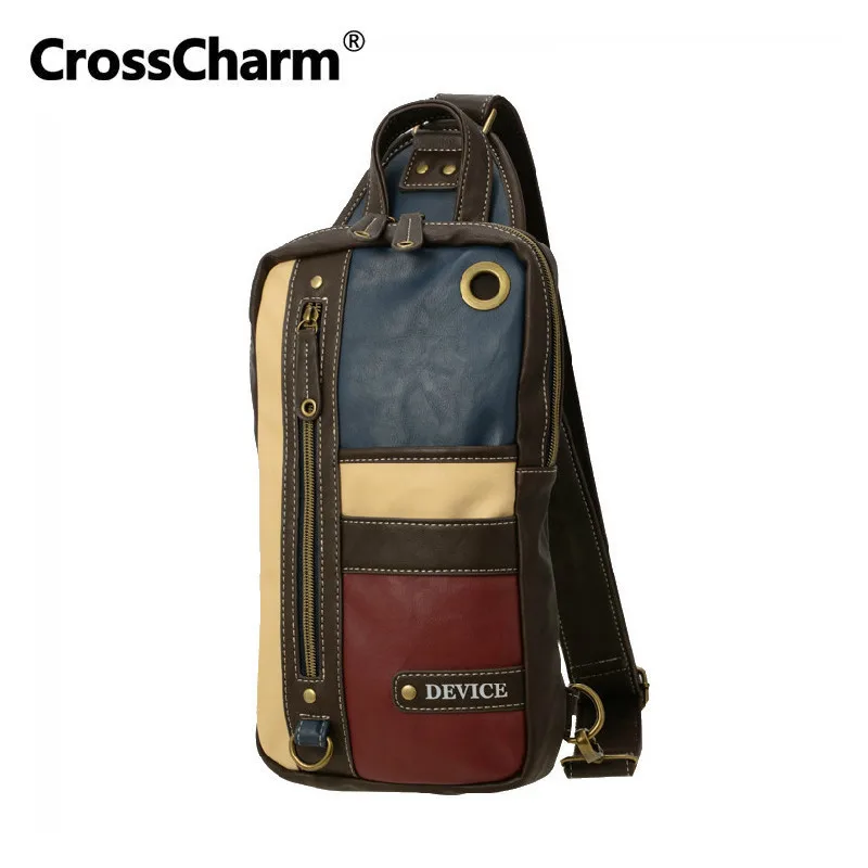 

CrossCharm Male Handbag Microfiber Leather Crossbody Sling Messenger Bag Shoulder Chest Pack For Men Patchwork Panelled 40033
