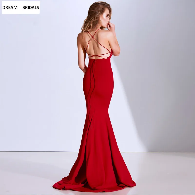 Sexy Spaghetti Strap Mermaid Red Carpet Celebrity Dresses Women V-Neck Abiye Gece Elbisesi Abendkleider 2019 (2)