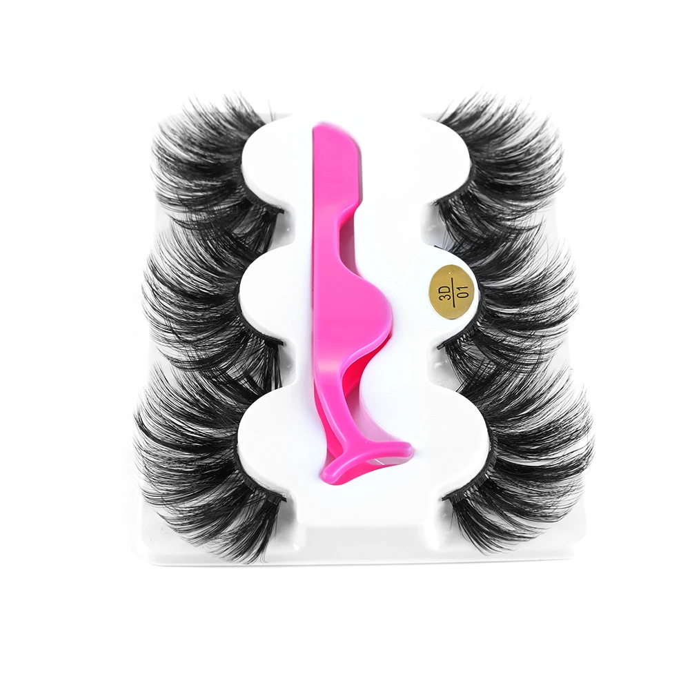 

3 Pairs 8D Mink Eyelashes 25mm False Eyelashes with a Tweezer Dramatic Long Wispy Fluffy Fake Eyelashes Extension Makeup Tools