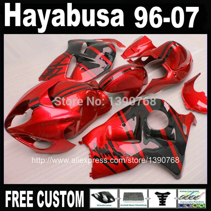 

High Quality ABS fairing kit for SUZUKI Hayabusa GSX1300R 1996-2007 black red fairings set GSX 1300R 96-07 FF20
