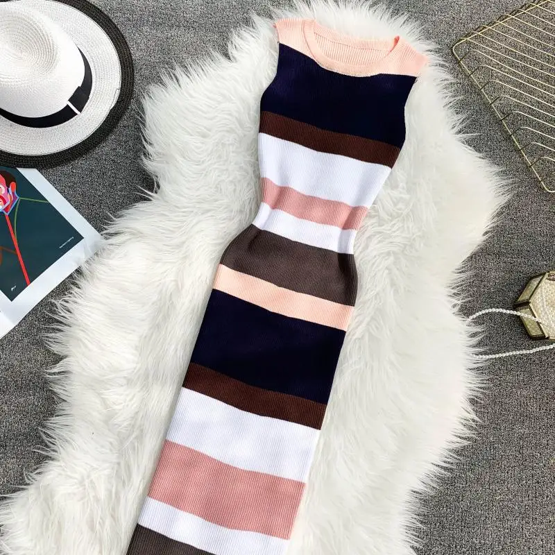 Striped Knit Mid-calf Tank Dress