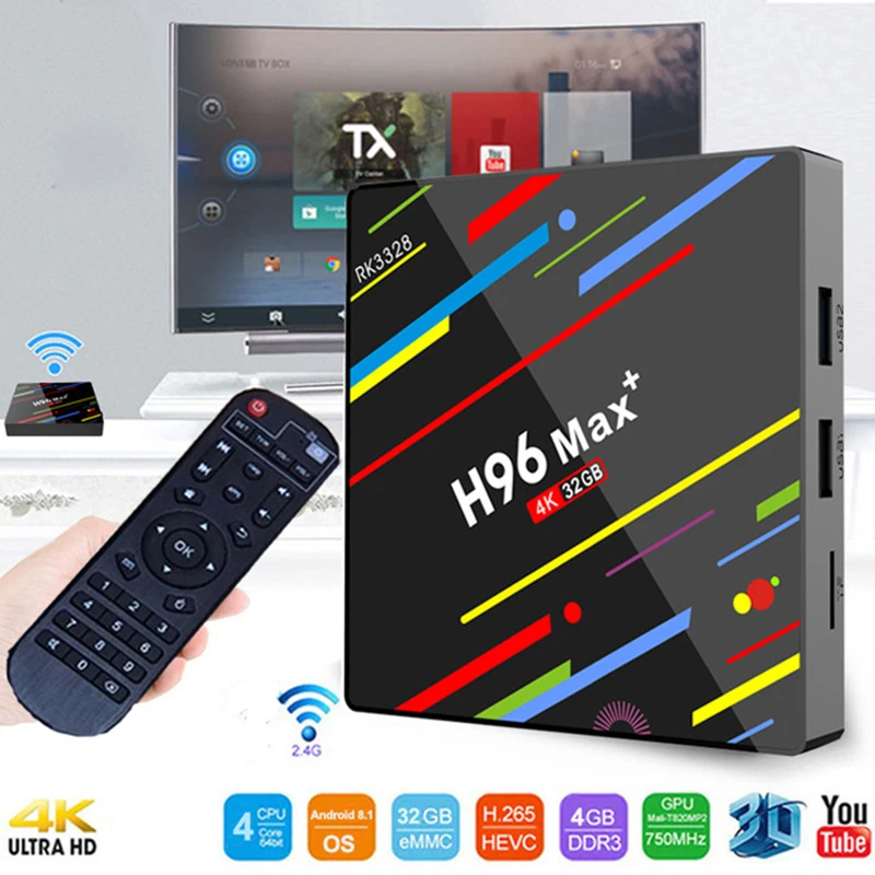 Android 8,1 smart tv box H96 MAX 4 ГБ ОЗУ 32 Гб ПЗУ медиаплеер Четырехъядерный 4K HDR10 USB 3,0 H.265 декодер WiFi 2,4G телеприставка