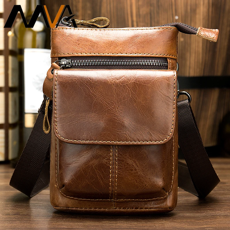

2019 Messanger Waist Bags Leather Men's Bag Phone Belt Bag Men Pouch Male Small Shoulder / Crossbody Bags For Men Nature Leather