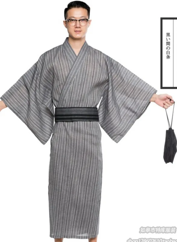 Мужские кимоно, халат юката, Длинные дышащие пижамы, летний японский стиль, домашний хлопковый Халат A9089 - Цвет: 19