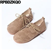 Зашнуровать 5 дам Традиционные китайские туфли Китай Мори девочка Круглый носок коричневый замша Широкая посадка ретро плоские зеленый женщин дешево последние весенняя осень красивая Мода отправка капель