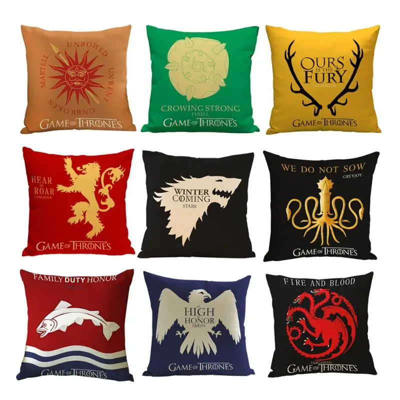 

1 pcs Game of Thrones House Cushion Sigils Family Crest Pillow Case Cover vintage style pillowcases
