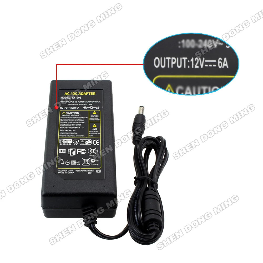 

power adapter 72W power supply,led driver,AC100-240V,DC12V 6A,with 1.2M power cord EU US UK for led strip free shipping