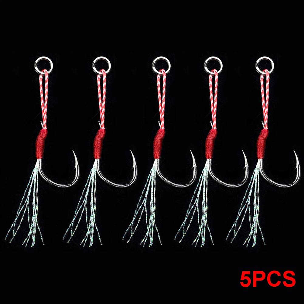 

5 Pcs Hi-carbon Fishing Hook Assistent Hook with Shining Line Fishing Accessories 20KG/44Ib