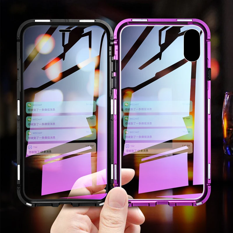 

Magnetic Adsorption Case For iPhone X XS Max 8 7 Luxury Metal Tempered Glass Cover Case For iPhone 10 8 7 Plus Flip Phone Cases